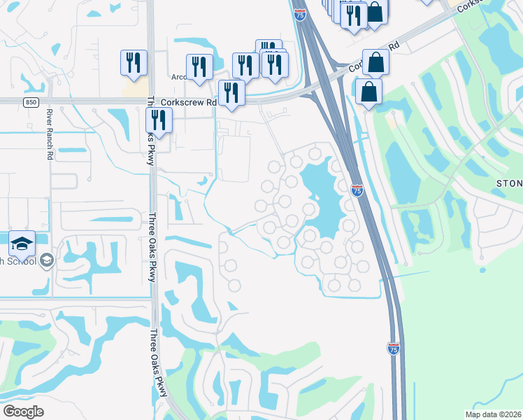 map of restaurants, bars, coffee shops, grocery stores, and more near 10741 Rio Mar Circle in Estero