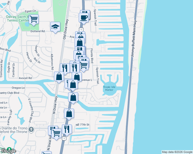 map of restaurants, bars, coffee shops, grocery stores, and more near 3119 Florida Boulevard in Delray Beach