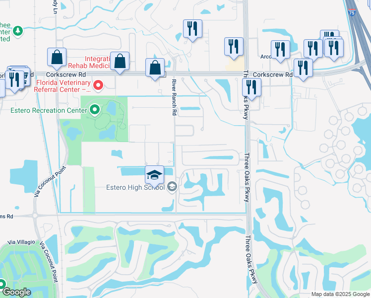map of restaurants, bars, coffee shops, grocery stores, and more near 9840 Colonial Walk South in Estero