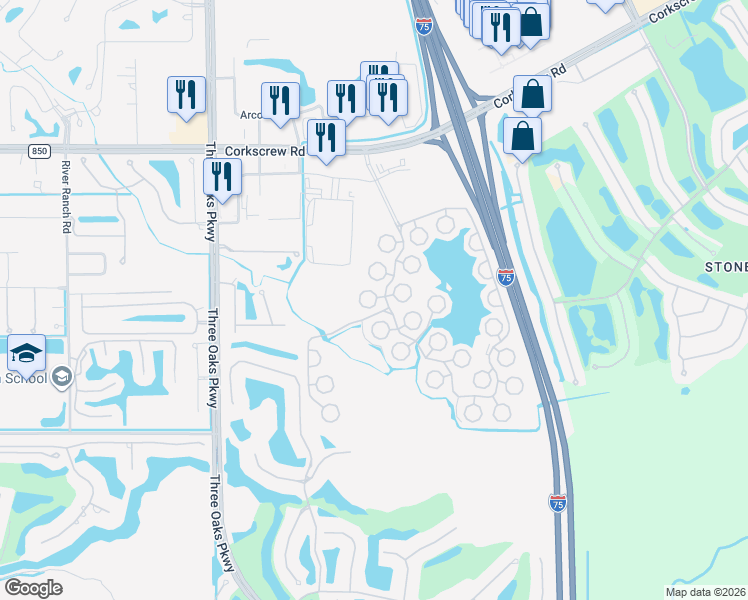 map of restaurants, bars, coffee shops, grocery stores, and more near 10741 Rio Mar Circle in Estero