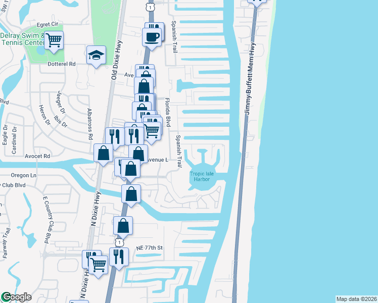 map of restaurants, bars, coffee shops, grocery stores, and more near 3010 Jasmine Terrace in Delray Beach