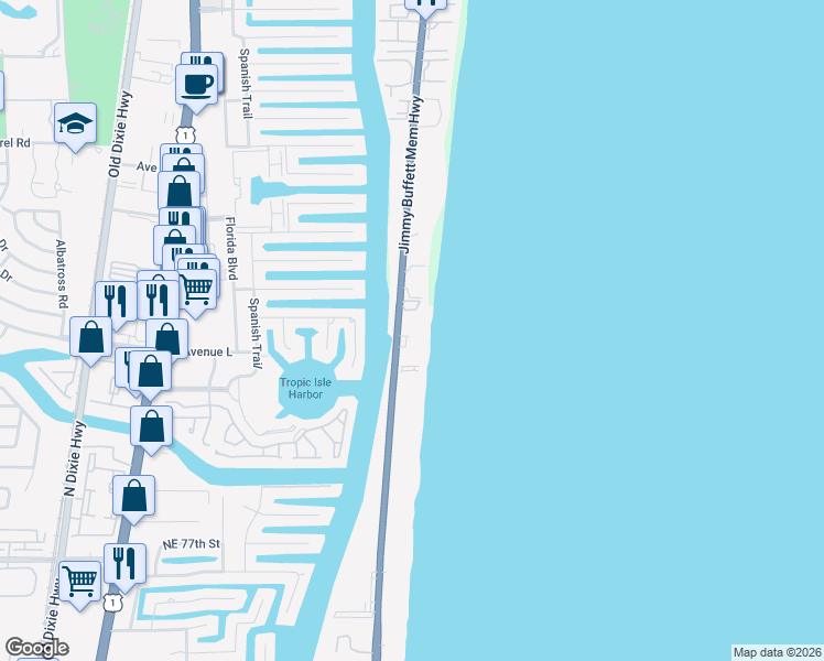 map of restaurants, bars, coffee shops, grocery stores, and more near 2794 South Ocean Boulevard in Highland Beach