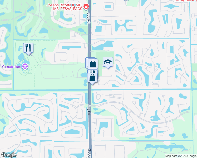 map of restaurants, bars, coffee shops, grocery stores, and more near 6490 San Michel Way in Delray Beach