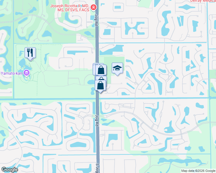 map of restaurants, bars, coffee shops, grocery stores, and more near 6490 San Michel Way in Delray Beach