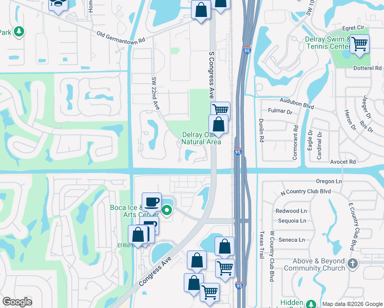 map of restaurants, bars, coffee shops, grocery stores, and more near 3122 Southwest 20th Terrace in Delray Beach