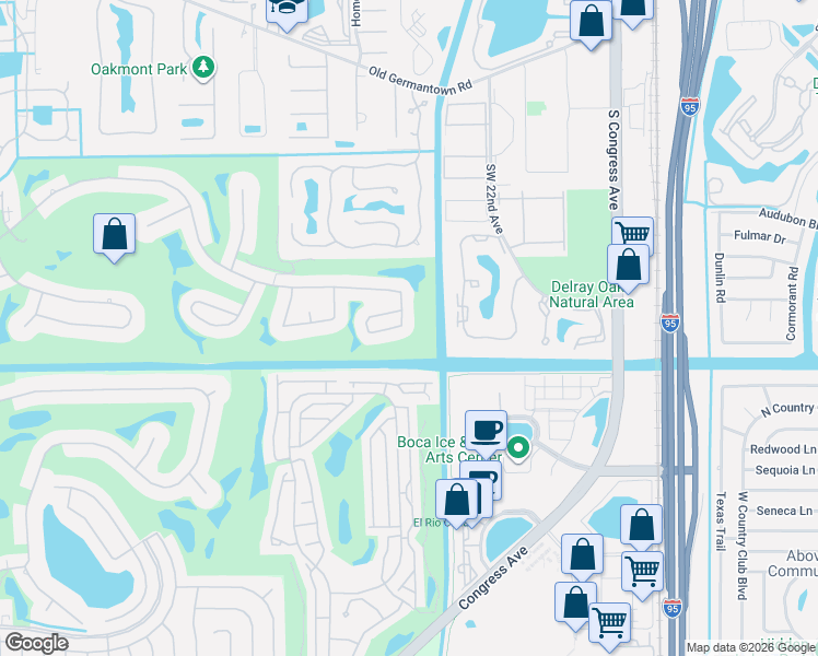 map of restaurants, bars, coffee shops, grocery stores, and more near 3791 Red Maple Circle in Delray Beach