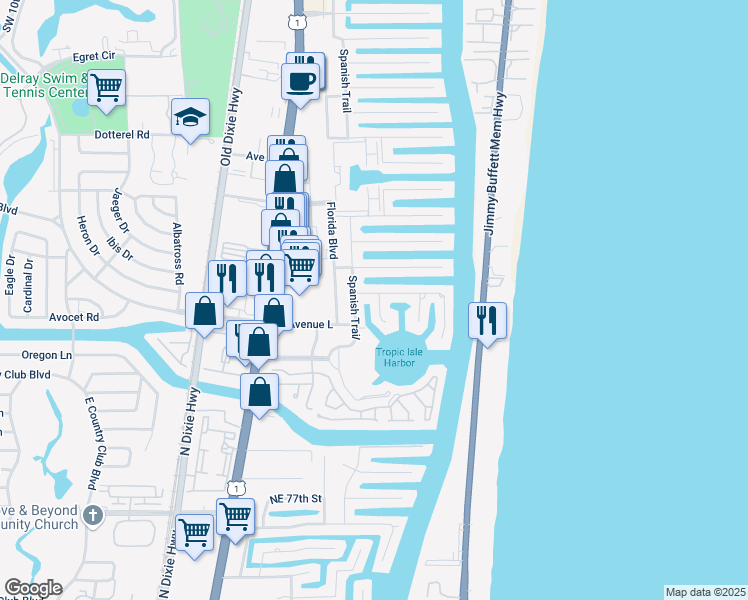 map of restaurants, bars, coffee shops, grocery stores, and more near 3010 Jasmine Terrace in Delray Beach