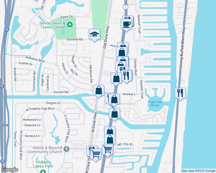 map of restaurants, bars, coffee shops, grocery stores, and more near 226 North Latitude Circle in Delray Beach