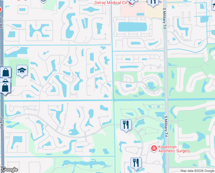 map of restaurants, bars, coffee shops, grocery stores, and more near 5533 Forest Oaks Terrace in Delray Beach