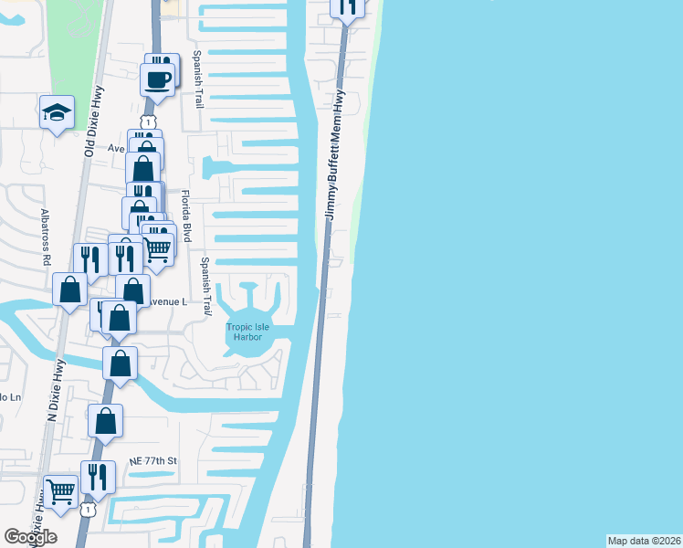 map of restaurants, bars, coffee shops, grocery stores, and more near 2701 South Ocean Boulevard in Highland Beach