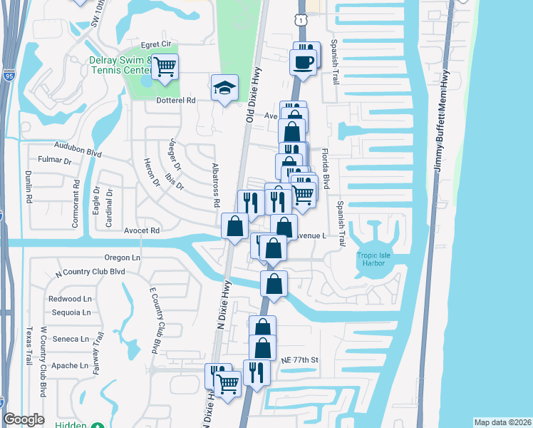 map of restaurants, bars, coffee shops, grocery stores, and more near 3120 North Latitude Circle in Delray Beach