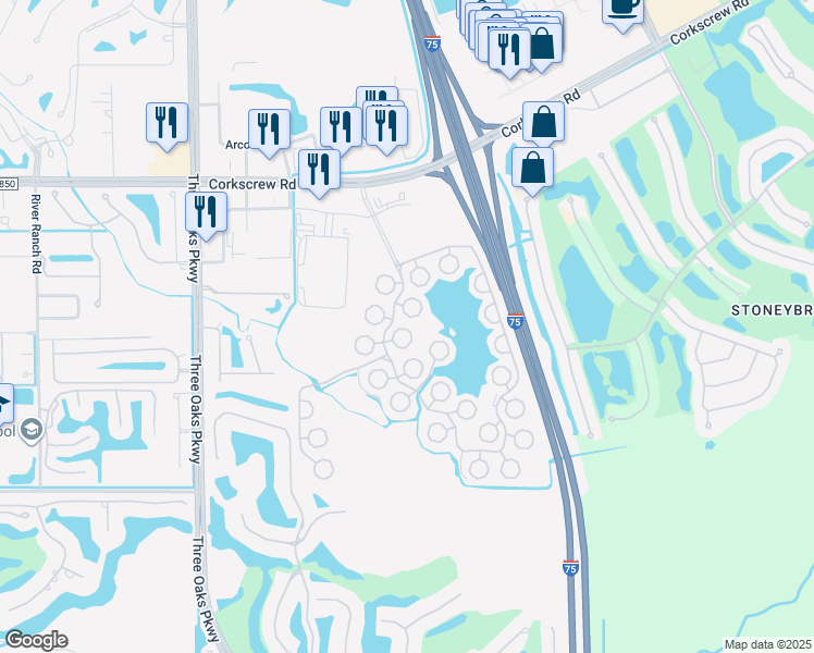 map of restaurants, bars, coffee shops, grocery stores, and more near 10729 San Tropez Circle in Estero