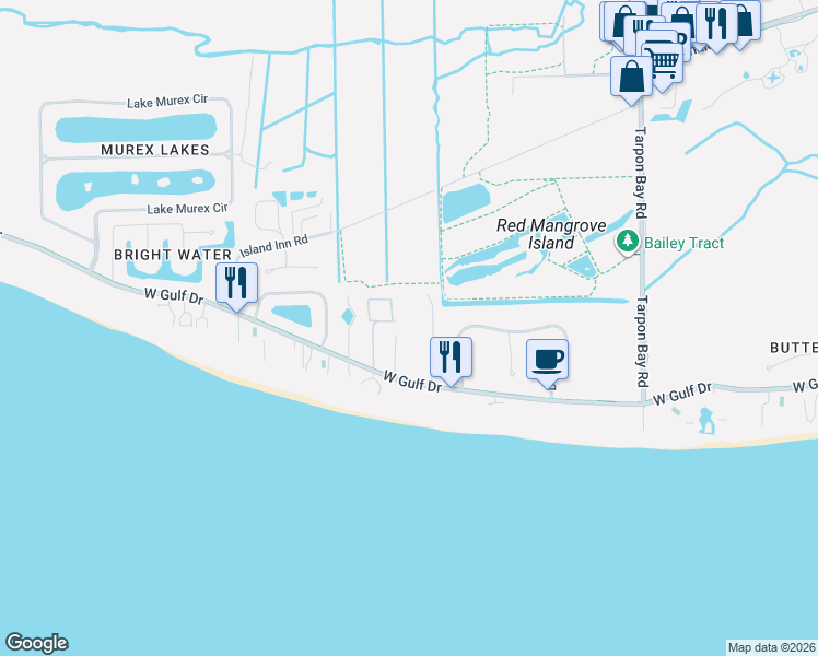 map of restaurants, bars, coffee shops, grocery stores, and more near 2840 West Gulf Drive in Sanibel