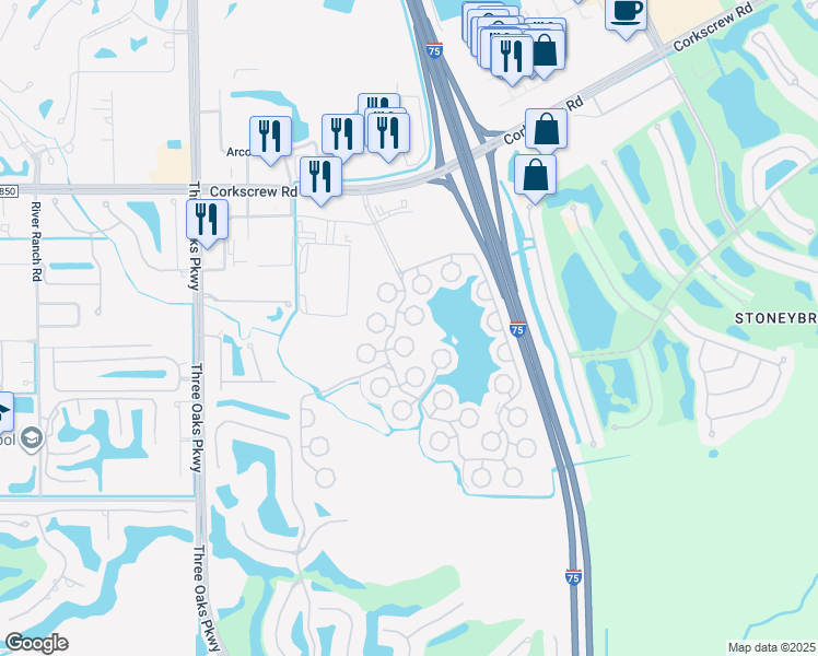 map of restaurants, bars, coffee shops, grocery stores, and more near 10735 Maui Circle in Estero