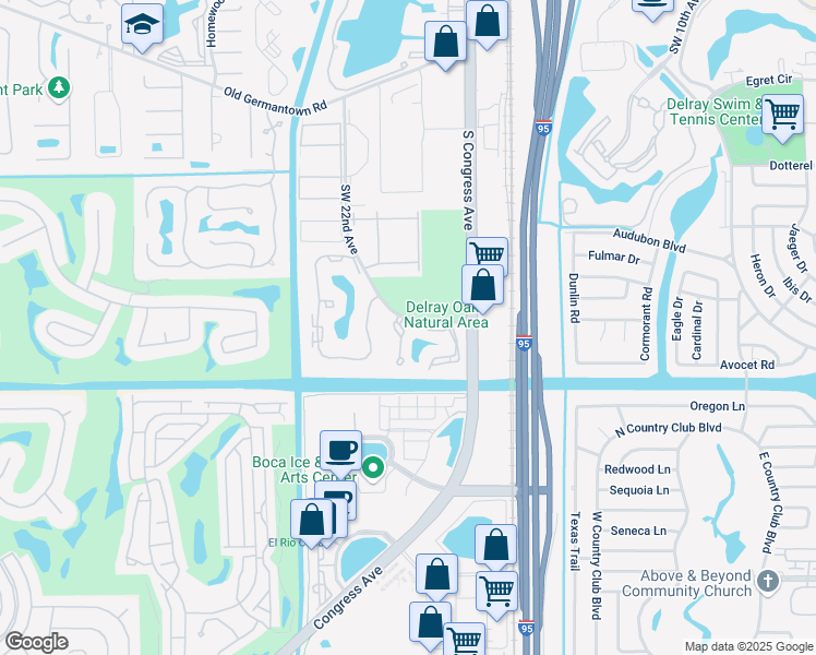 map of restaurants, bars, coffee shops, grocery stores, and more near 3009 Southwest 21st Terrace in Delray Beach