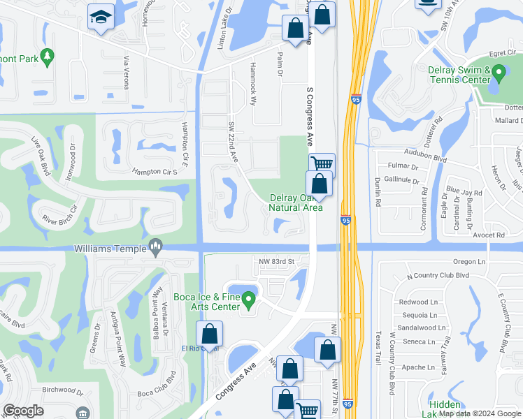 map of restaurants, bars, coffee shops, grocery stores, and more near 3009 Southwest 21st Terrace in Delray Beach