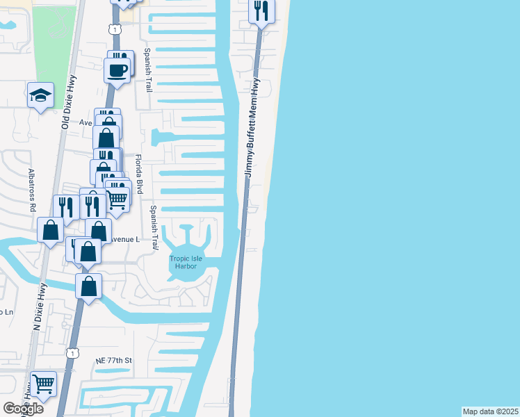 map of restaurants, bars, coffee shops, grocery stores, and more near 2635 South Ocean Boulevard in Highland Beach