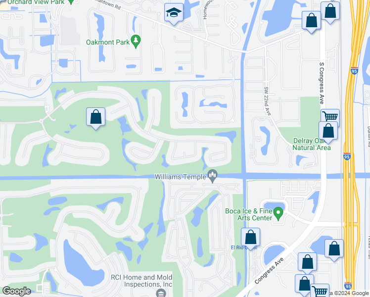 map of restaurants, bars, coffee shops, grocery stores, and more near 16852 Silver Oak Court in Delray Beach