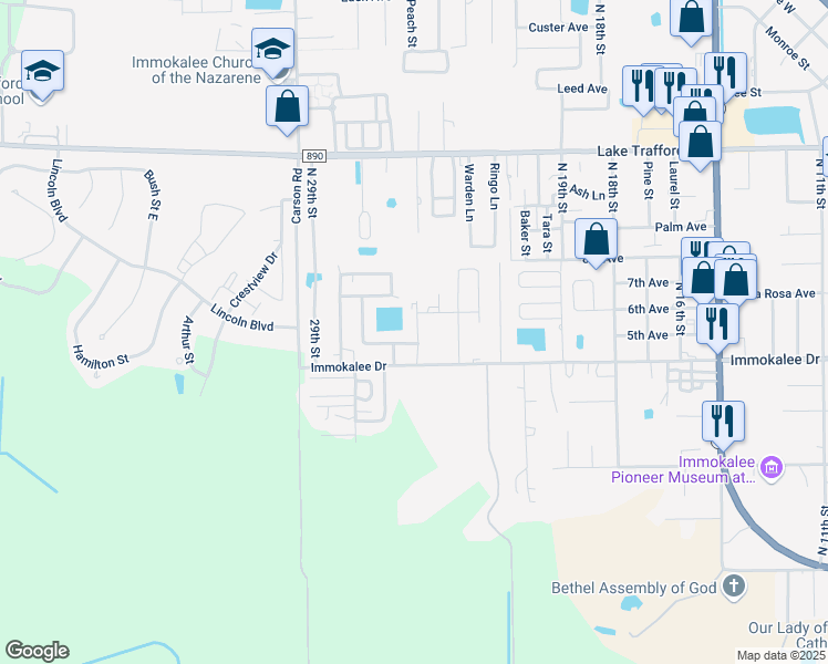 map of restaurants, bars, coffee shops, grocery stores, and more near 2693 Marianna Way in Immokalee