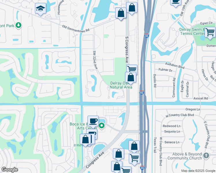 map of restaurants, bars, coffee shops, grocery stores, and more near 3009 Southwest 21st Terrace in Delray Beach