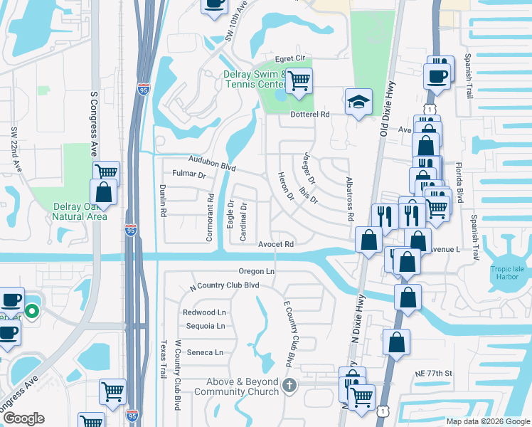 map of restaurants, bars, coffee shops, grocery stores, and more near 3002 Carl Bolter Drive in Delray Beach