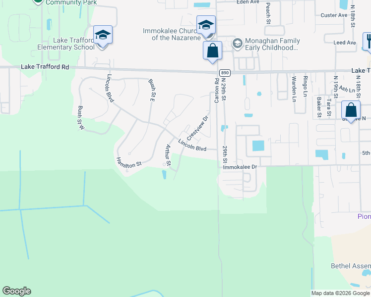 map of restaurants, bars, coffee shops, grocery stores, and more near 802 Franklin Court in Immokalee