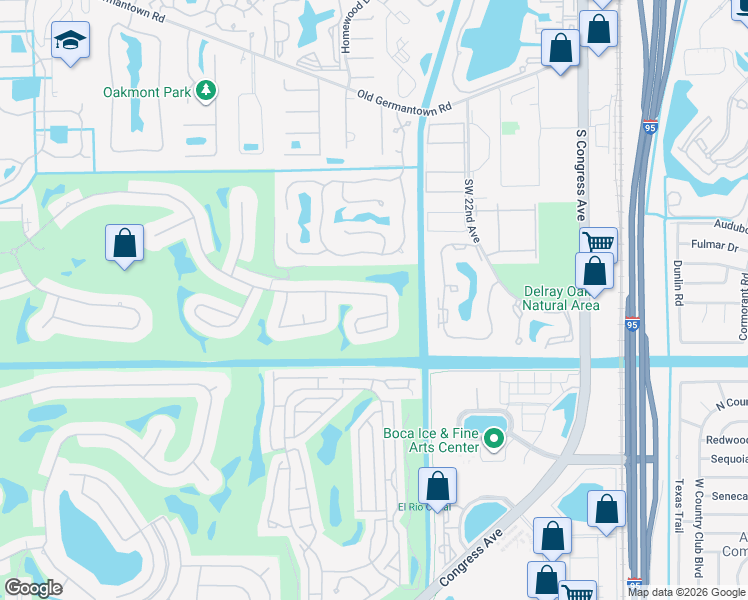 map of restaurants, bars, coffee shops, grocery stores, and more near 3850 Live Oak Boulevard in Delray Beach