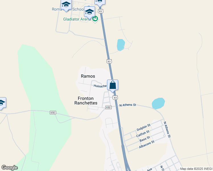 map of restaurants, bars, coffee shops, grocery stores, and more near 10 Huisache Street in Roma