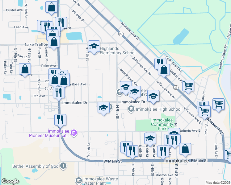 map of restaurants, bars, coffee shops, grocery stores, and more near 587 North 9th Street in Immokalee