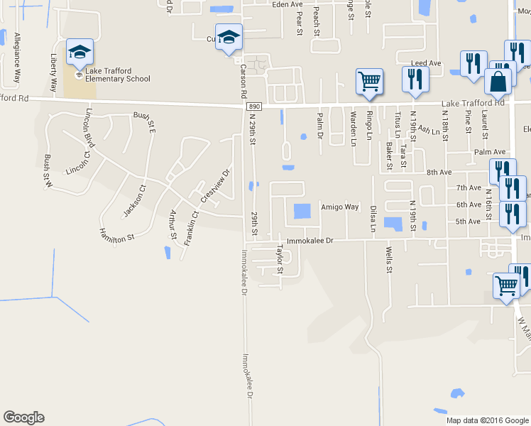 map of restaurants, bars, coffee shops, grocery stores, and more near 756 El Paso Trail in Immokalee