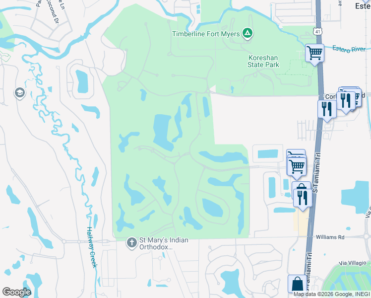 map of restaurants, bars, coffee shops, grocery stores, and more near 21430 Pelican Sound Drive in Estero