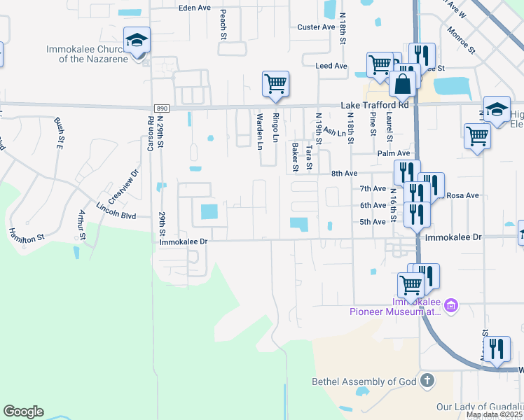 map of restaurants, bars, coffee shops, grocery stores, and more near 2364 Esperanza Way in Immokalee