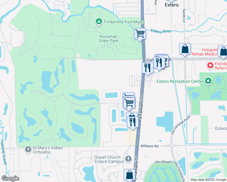 map of restaurants, bars, coffee shops, grocery stores, and more near 3610 Lansing Loop in Estero