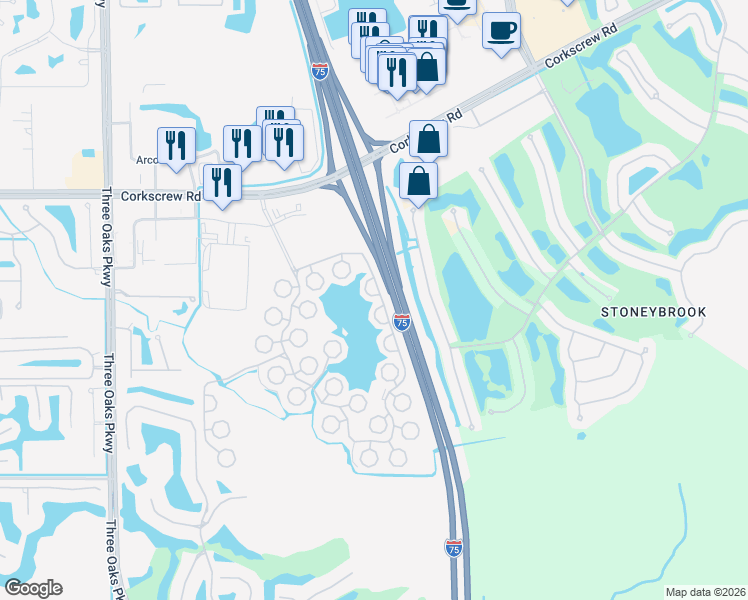 map of restaurants, bars, coffee shops, grocery stores, and more near 10720 Tropical Moon Court in Estero