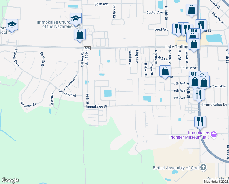 map of restaurants, bars, coffee shops, grocery stores, and more near 2693 Marianna Way in Immokalee