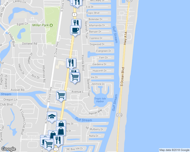 map of restaurants, bars, coffee shops, grocery stores, and more near 917 Iris Drive in Delray Beach