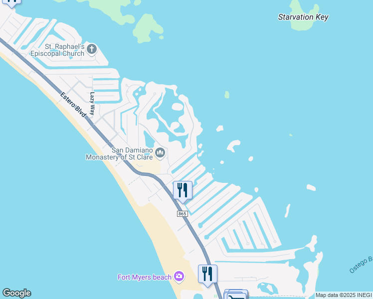 map of restaurants, bars, coffee shops, grocery stores, and more near 21560 Widgeon Terrace in Fort Myers Beach