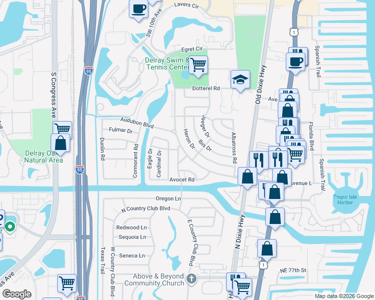 map of restaurants, bars, coffee shops, grocery stores, and more near 643 Lindell Boulevard in Delray Beach