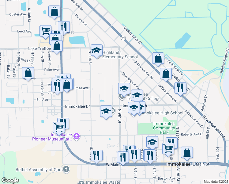 map of restaurants, bars, coffee shops, grocery stores, and more near 587 North 9th Street in Immokalee
