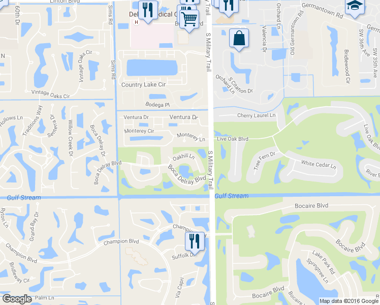 map of restaurants, bars, coffee shops, grocery stores, and more near 5225 Boca Delray Boulevard in Delray Beach