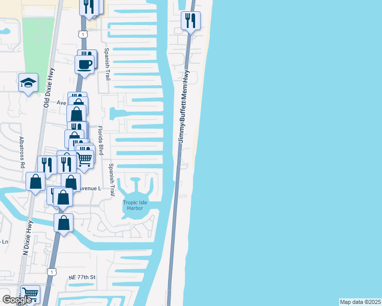 map of restaurants, bars, coffee shops, grocery stores, and more near 2635 South Ocean Boulevard in Highland Beach