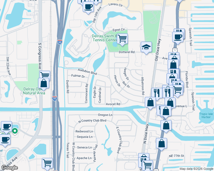 map of restaurants, bars, coffee shops, grocery stores, and more near 3002 Carl Bolter Drive in Delray Beach