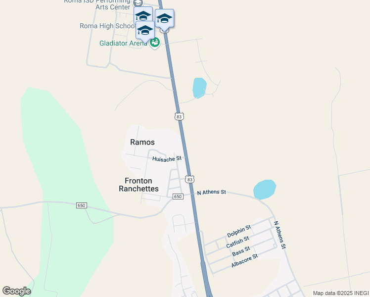 map of restaurants, bars, coffee shops, grocery stores, and more near 10 Huisache Street in Roma