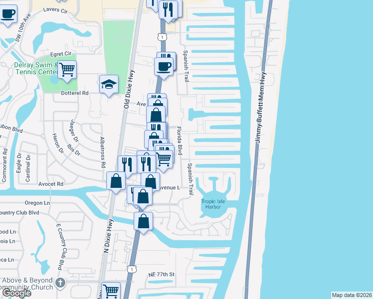 map of restaurants, bars, coffee shops, grocery stores, and more near 931 Gardenia Drive in Delray Beach