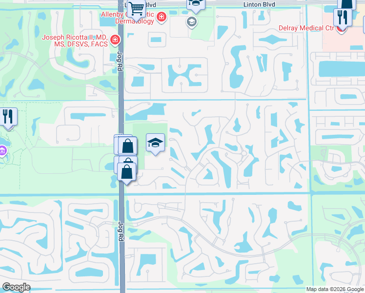 map of restaurants, bars, coffee shops, grocery stores, and more near 16701 Echo Hollow Circle in Delray Beach