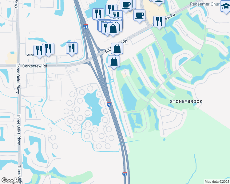map of restaurants, bars, coffee shops, grocery stores, and more near 21576 Windham Run in Estero