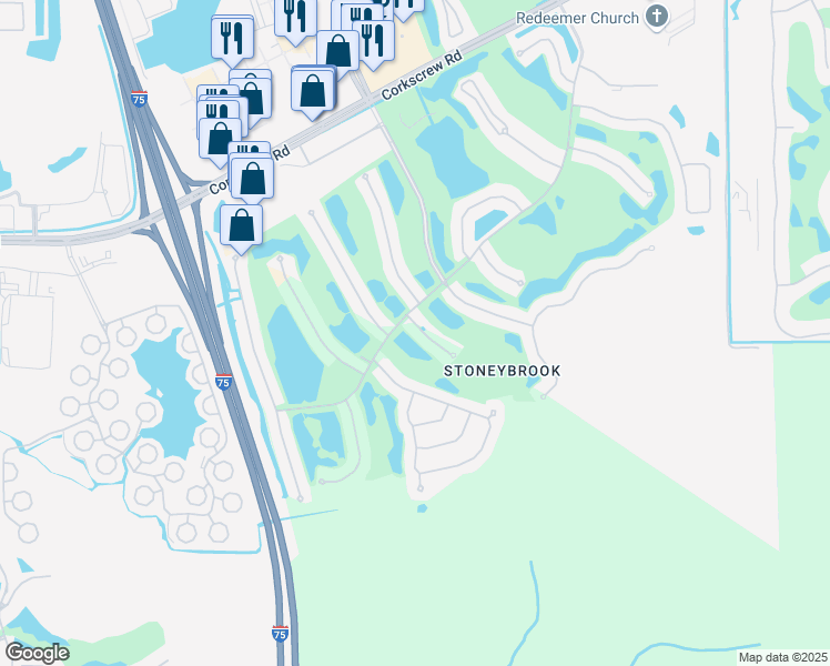 map of restaurants, bars, coffee shops, grocery stores, and more near 21509 Langholm Run in Estero