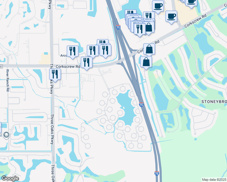 map of restaurants, bars, coffee shops, grocery stores, and more near 10743 Pearl Bay Circle in Estero
