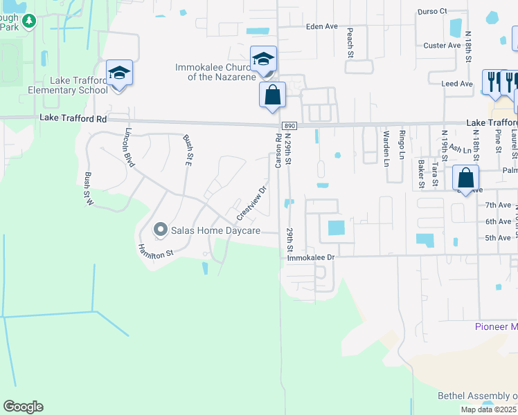map of restaurants, bars, coffee shops, grocery stores, and more near 731 Crestview Circle in Immokalee