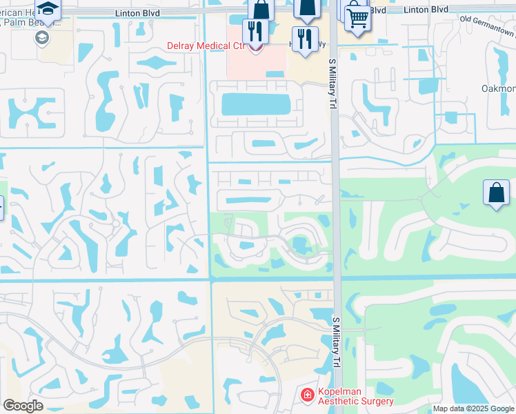 map of restaurants, bars, coffee shops, grocery stores, and more near 5465 Monterey Circle in Delray Beach